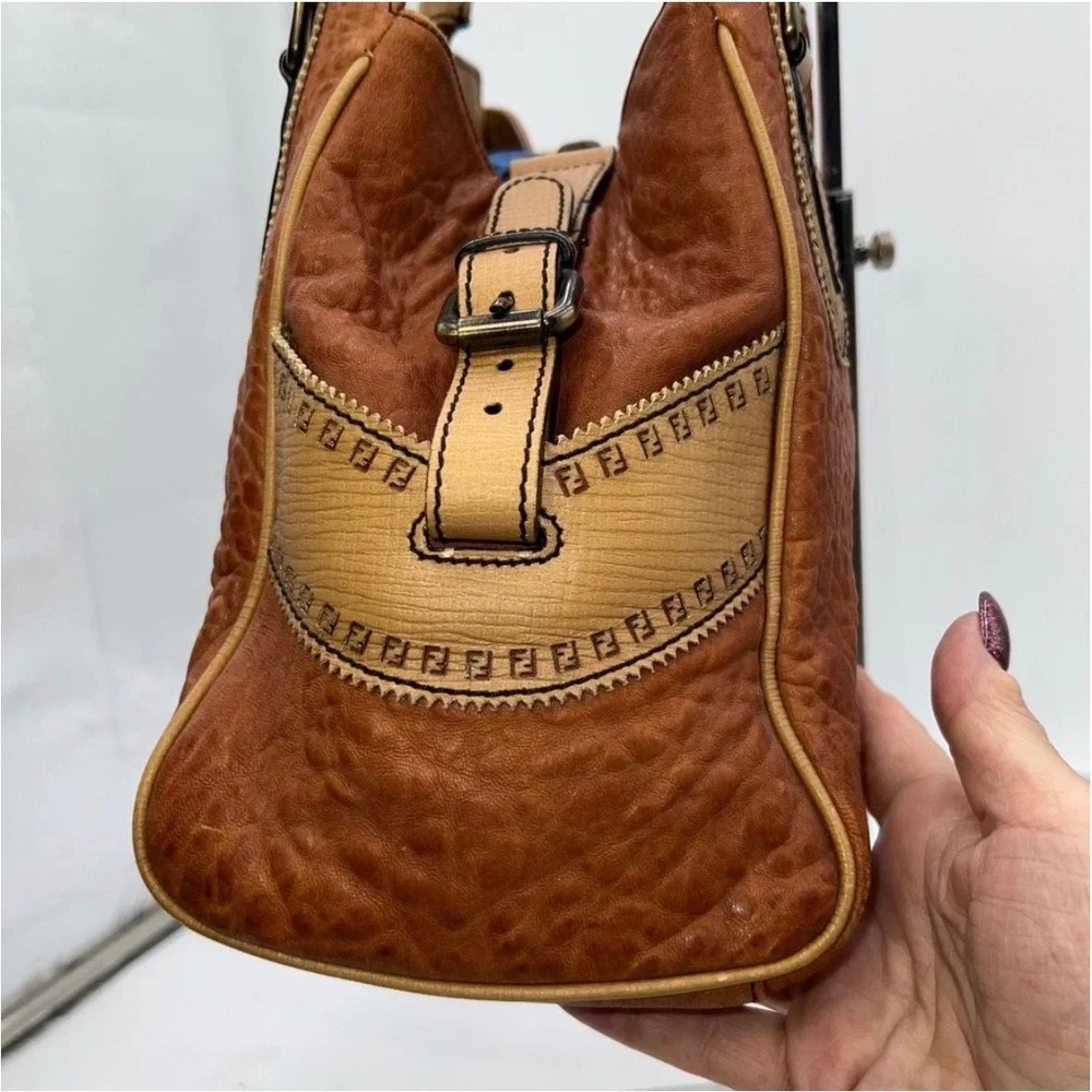 Fendi Du Jour RARE Embossed Leather Satchel Designer Handbag F Logo Details